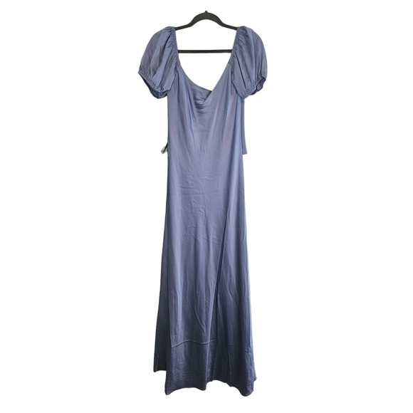 Wayf The Bea Blue Wrap Satin Wrap Maxi Dress - Picture 3 of 7